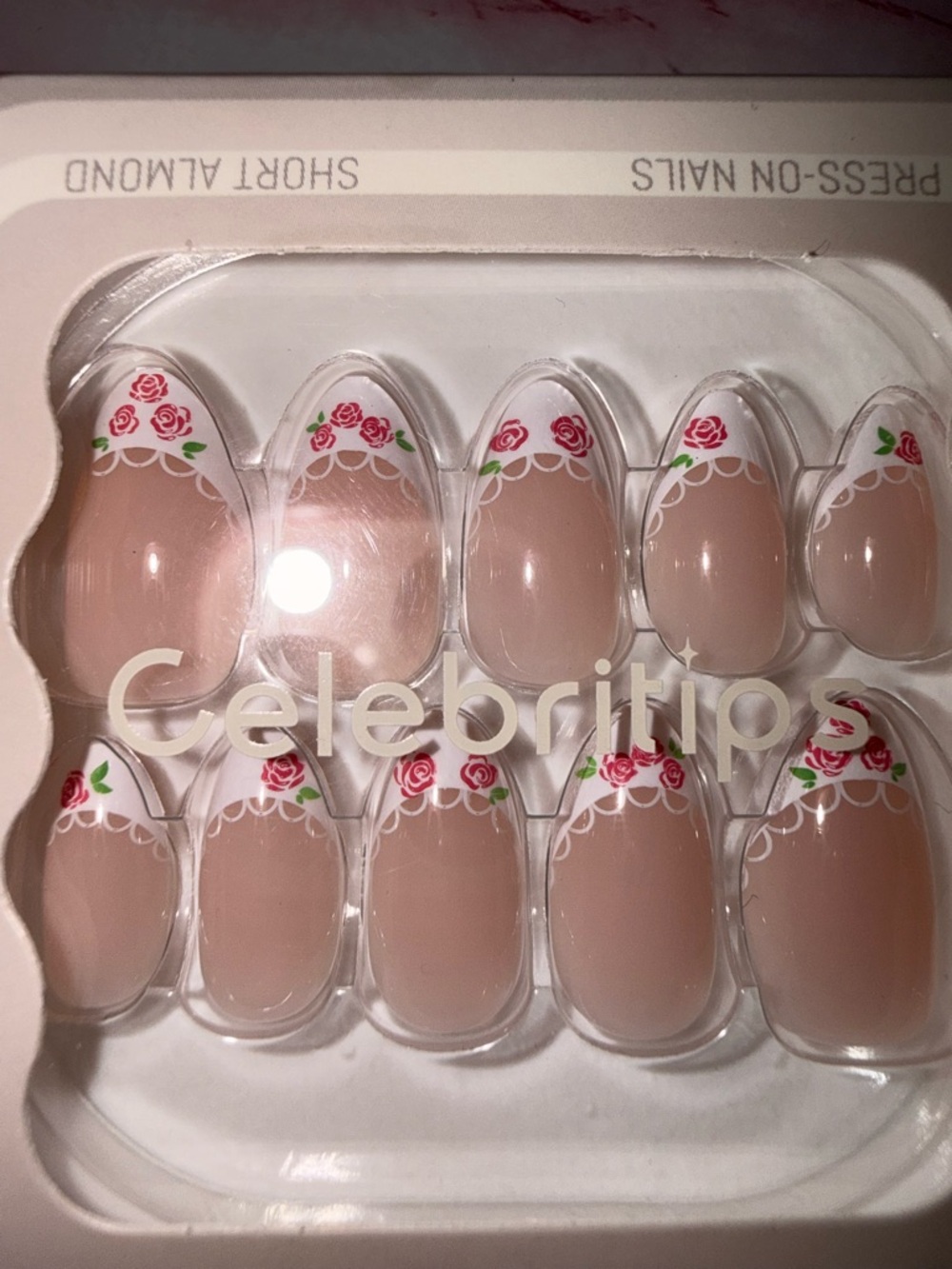 CelebriTips Short Almond Press-On Nails in Nude with Pink Rose Tips
